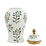 Ваза белая с крышкой с рисунком зеленых и золотых листьев 40 см Chinoiserie Ceramics варинант исполнения - 2 | Loft Concept в Костроме