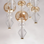 Люстра с плафонами из прозрачного и янтарного стекла в виде шаров и ромбов Gabriel Scott Luna варинант исполнения - 10 | Loft Concept в Костроме