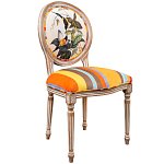 Стул бежевый в разноцветную полоску из натурального бука с изображением птиц и цветов Blooming Birds Colorful Stripes Chair варинант исполнения - 2 | Loft Concept в Костроме