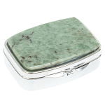 Таблетница карманная прямоугольная с 2-мя отделениями с зеркалом и накладкой из натурального камня Жадеит Silver Stone Pillboxes варинант исполнения - 1 | Loft Concept в Костроме