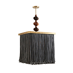 Люстра квадратная с бахромой и подвесом из деревянных бусин Psyche варинант исполнения - 1 | Loft Concept в Костроме