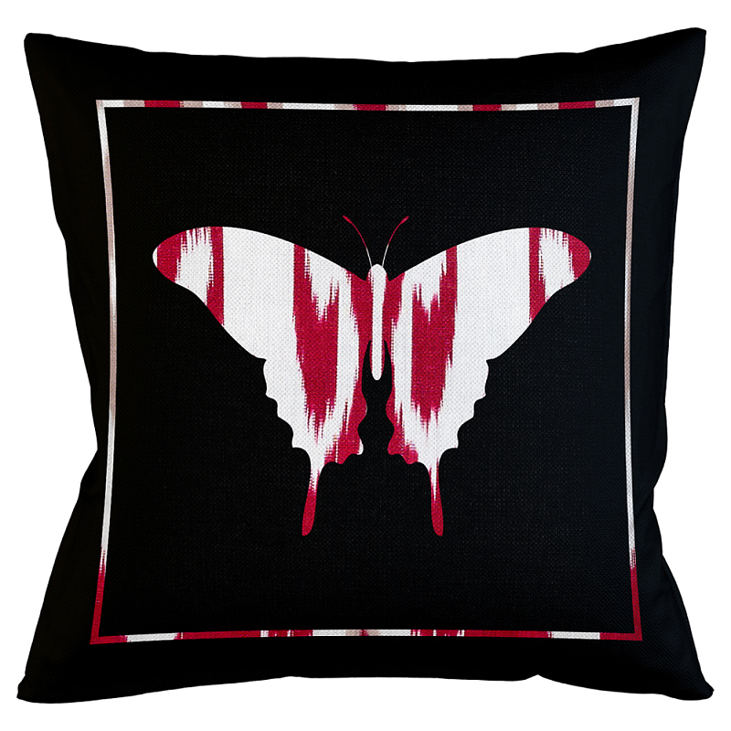 Подушка декоративная бабочка с красным узором Ikat Pattern Черный Белый Красный Бежевый Подушка декоративная бабочка с красным узором Ikat Pattern Черный Белый Красный Бежевый в Костроме | Loft Concept