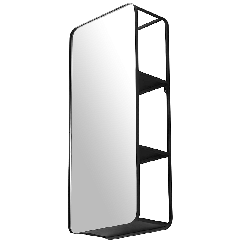 Прямоугольное настенное зеркало с полками Malcolm Industrial Mood Mirror Черный Прямоугольное настенное зеркало с полками Malcolm Industrial Mood Mirror Черный в Костроме | Loft Concept