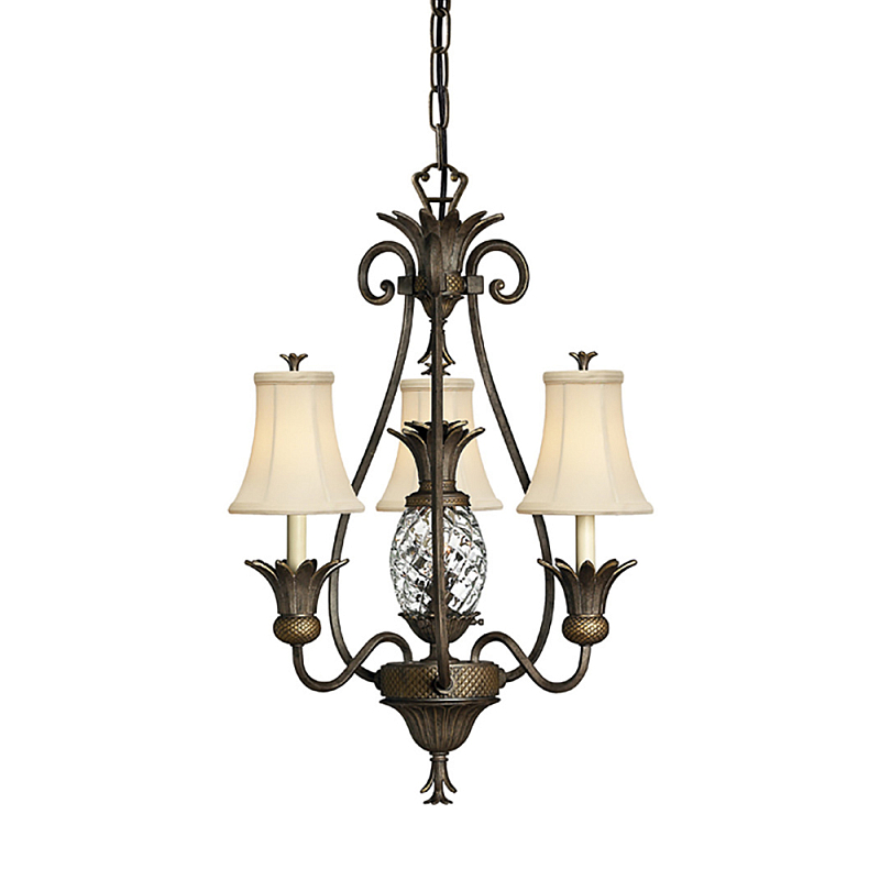 Люстра бронзового цвета с 3-мя кремовыми текстильными абажурами Hinkley Бронза Белый Бежевый в Костроме | Loft Concept 
