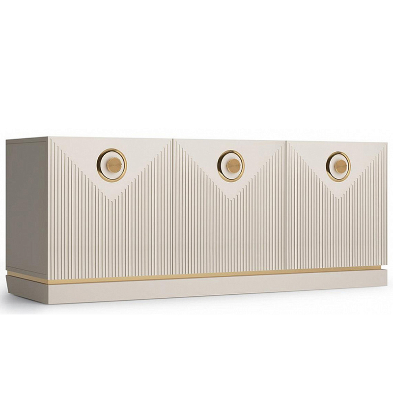 ТВ-тумба с 3-мя фактурными дверцами Satin Furniture Бежево-серый ТВ-тумба с 3-мя фактурными дверцами Satin Furniture Бежево-серый в Костроме | Loft Concept