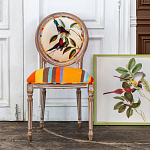 Стул бежевый в разноцветную полоску из натурального бука с изображением птиц и цветов Blooming Red Blue Birds Colorful Stripes Chair варинант исполнения - 6 | Loft Concept в Костроме