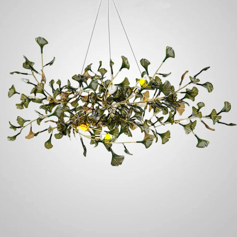 Люстра на ветвистом каркасе с листьями Horizontal Green Floral Chandelier Зеленый Латунь Люстра на ветвистом каркасе с листьями Horizontal Green Floral Chandelier Зеленый Латунь в Костроме | Loft Concept
