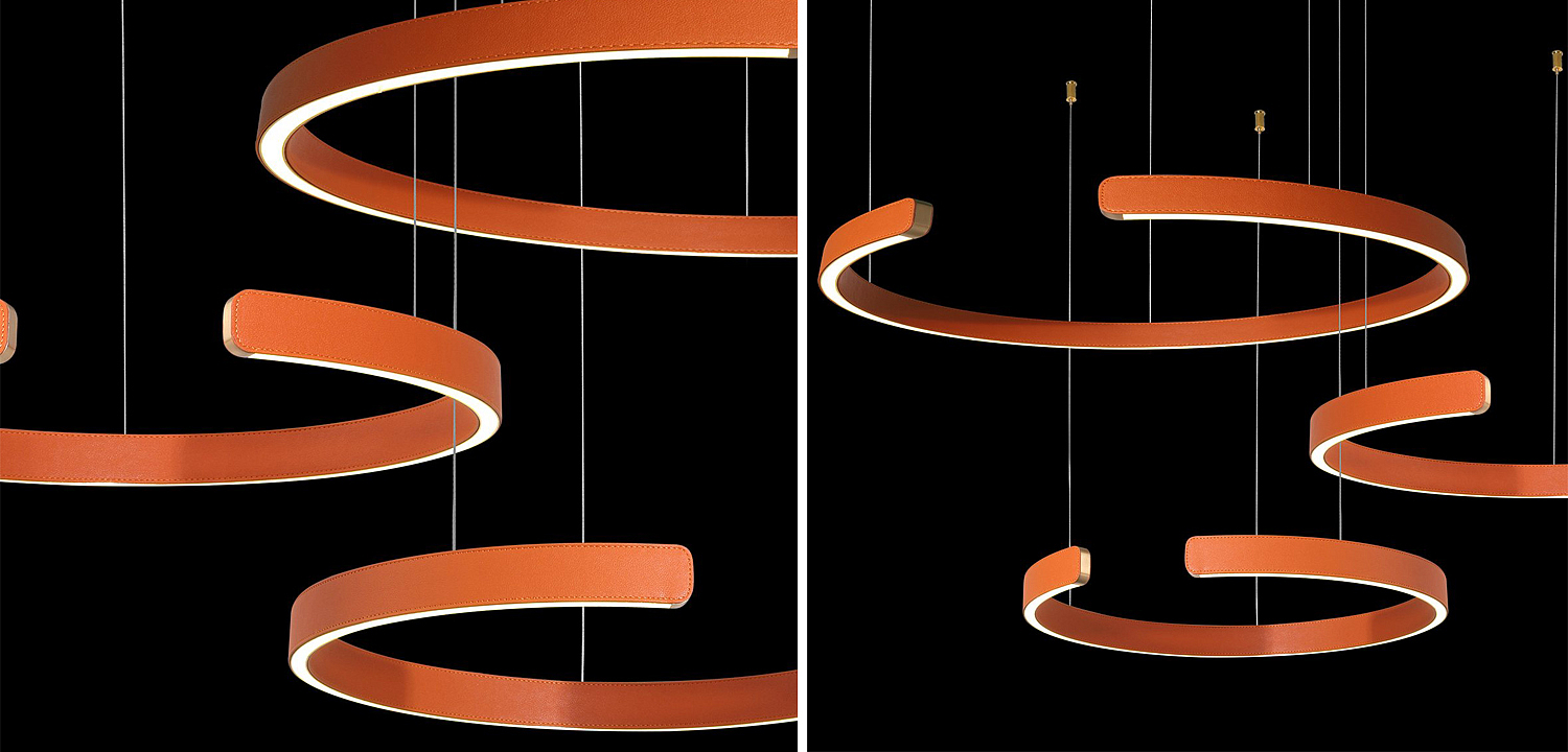 Люстра Half Ring 3 orange leather Люстра Half Ring 3 orange leather - Loft-Concept в Костроме