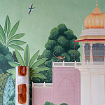 Обои ручная роспись Mahal Garden Original colourway on blue painted Xuan paper варинант исполнения - 3 | Loft Concept в Костроме