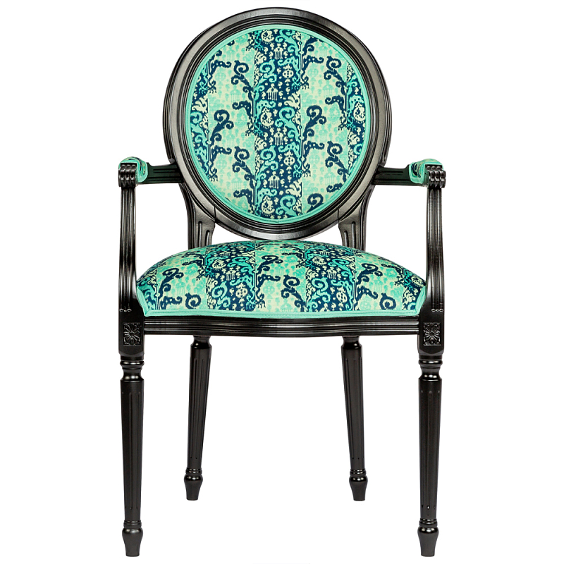 Стул из натурального бука с подлокотниками Ikat Pattern бирюзовый Черный Бирюзовый Стул из натурального бука с подлокотниками Ikat Pattern бирюзовый Черный Бирюзовый в Костроме | Loft Concept