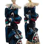 Комплект из 2-х деревянных статуэток Asmat Straw Headdress Statuettes Blue Red варинант исполнения - 3 | Loft Concept в Костроме
