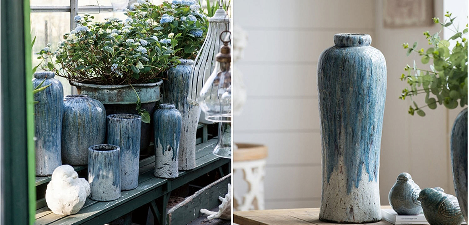 Ваза Terracotta Vase blue-white high Ваза Terracotta Vase blue-white high - Loft-Concept в Костроме