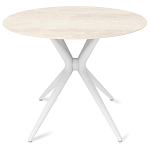 Стол обеденный с круглой столешницей из керамики на четырех белых ножках Sand Ceramics варинант исполнения - 1 | Loft Concept в Костроме