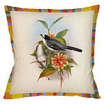 Декоративная подушка бежевая в разноцветную полоску с изображением птиц и цветов Blooming Birds Colorful Cushion варинант исполнения - 9 | Loft Concept в Костроме