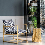 Кресло с металлическим золотистым каркасом и мягкой обивкой с чёрно-белым принтом зебры Wild animals варинант исполнения - 5 | Loft Concept в Костроме