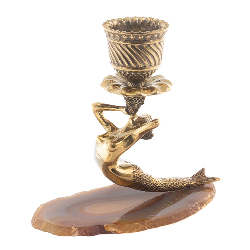Подсвечник бронзовый из натурального камня агат Stone Candlestick Коричневый Золотой Подсвечник бронзовый из натурального камня агат Stone Candlestick Коричневый Золотой в Костроме | Loft Concept