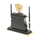 Часы настольные с Гербом России и 2-мя шариковыми ручками в комплекте Stone Clock варинант исполнения - 3 | Loft Concept в Костроме