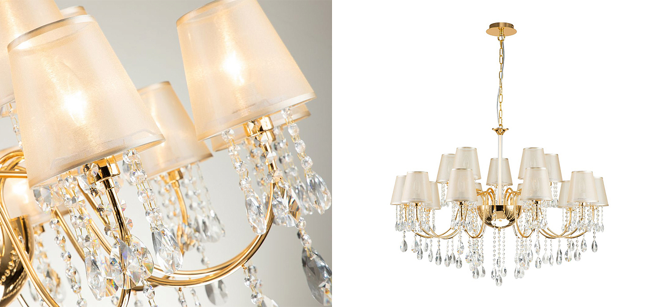 Двухъярусная люстра золотого цвета с хрустальным декором Dainty Light Двухъярусная люстра золотого цвета с хрустальным декором Dainty Light - Loft-Concept в Костроме