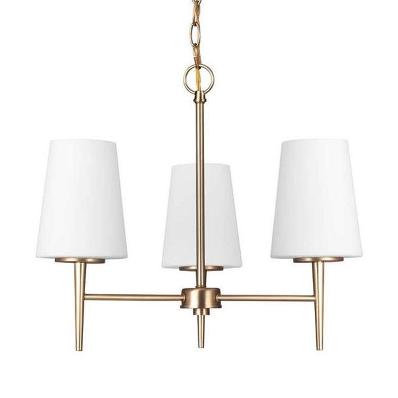 Люстра в цвете латунь с 3-мя белыми конусными плафонами Generation Lighting Латунь Белый в Костроме | Loft Concept 