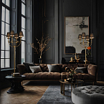 Настольная лампа на металлическом основании бронзового цвета с 4-мя черными конусовидными абажурами Dignity варинант исполнения - 5 | Loft Concept в Костроме