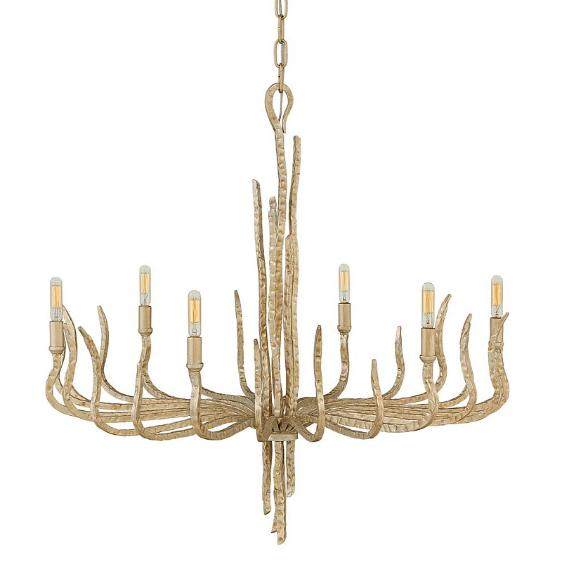 Люстра дизайнерская золотого цвета с 6-ю лампами на изогнутых рожках с текстурной поверхностью Hinkley Золотой в Костроме | Loft Concept 