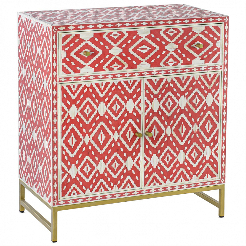 Комод инкрустация костью Red Indian Bone Inlay drawer Красный Красный Комод инкрустация костью Red Indian Bone Inlay drawer Красный Красный в Костроме | Loft Concept