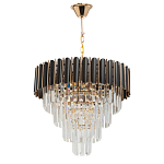 Люстра из черного металла с многоярусными подвесками из прозрачного хрусталя на золотой цепи Empire Black Chandelier Crystal варинант исполнения - 2 | Loft Concept в Костроме