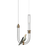 Подвесной светильник с декоративной фигуркой птицы на прозрачной изогнутой трубке Ganthea варинант исполнения - 1 | Loft Concept в Костроме