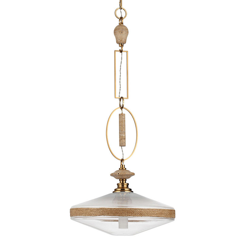 Подвесной светильник с плоским прозрачным плафоном и декоративной вставкой из текстурного камня Tectona  Латунь сатинированная Прозрачное Стекло Бежевый в Костроме | Loft Concept 