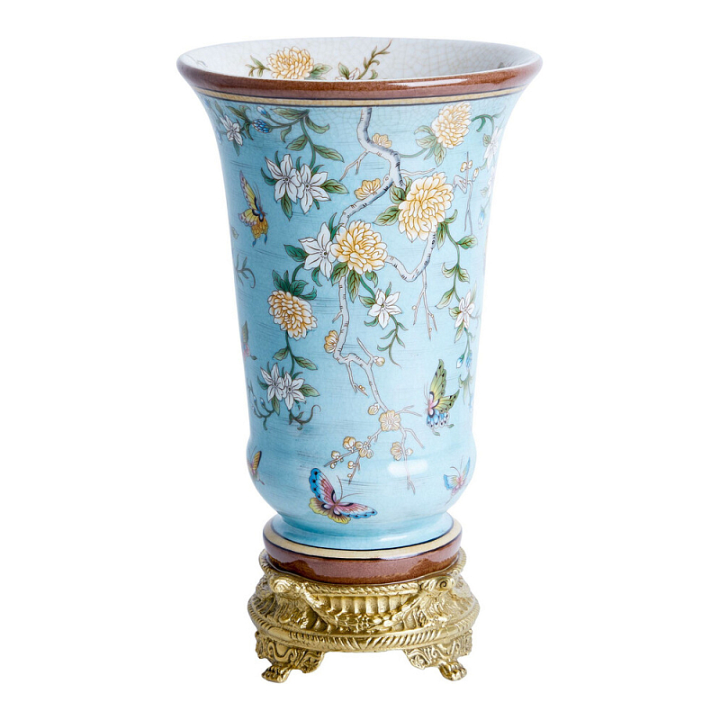 Ваза из голубого фарфора с бронзовыми элементами Blue Garden Бронза Мульти Голубой в Костроме | Loft Concept 