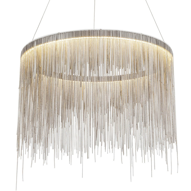Подвесная кольцевая люстра с металлическими цепочками Fringe Chain Horizontal Ring Light Хром в Костроме | Loft Concept 