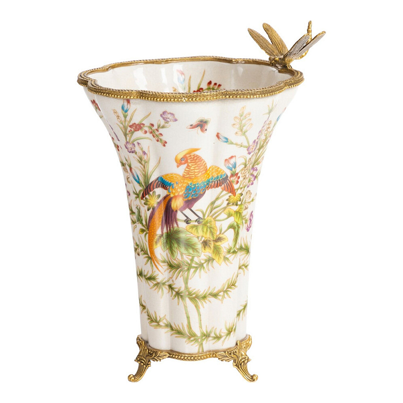 Ваза из фарфора с бронзовой стрекозой  Paradise Dragonfly Бронза Мульти в Костроме | Loft Concept 