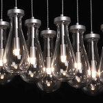 Люстра с 9-ю прозрачными плафонами из стекла в форме капли на прямоугольном потолочном основании цвета хром Lucid Rain  варинант исполнения - 5 | Loft Concept в Костроме