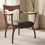 Стул деревянный с мягким сиденьем из коричневой натуральной кожи Moon Walnut Furniture варинант исполнения - 1 | Loft Concept в Костроме