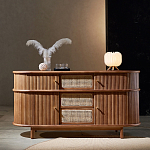 Дизайнерский комод овальный с фактурным фасадом и вставками из плетеных элементов Ambar варинант исполнения - 1 | Loft Concept в Костроме