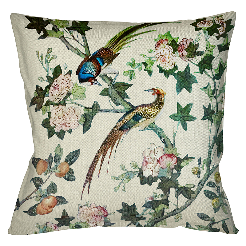 Подушка декоративная с изображением птицы в саду Beige Chinoiserie Birds in the Rose Garden Cushion Бежевый Мульти Подушка декоративная с изображением птицы в саду Beige Chinoiserie Birds in the Rose Garden Cushion Бежевый Мульти в Костроме | Loft Concept