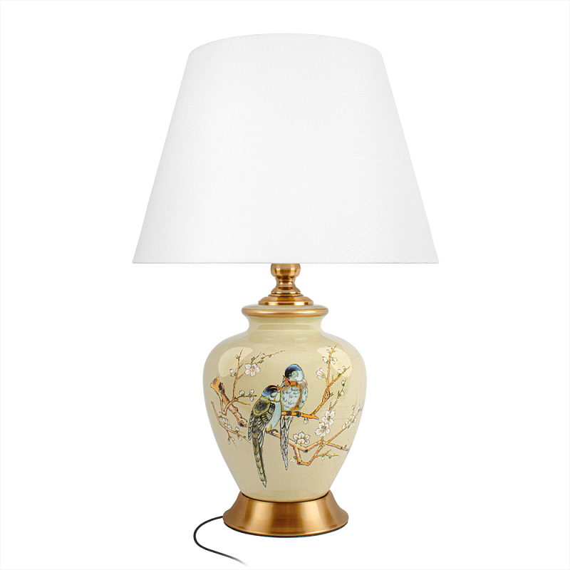 Настольная лампа бежевая с изображением птиц Slip Away Белый Бежевый Мульти в Костроме | Loft Concept 