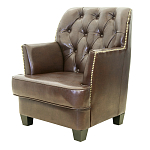 Кресло кожаное c мягкими подлокотниками на 4-х деревянных ножках из массива березы Joseph Armchair brown варинант исполнения - 2 | Loft Concept в Костроме