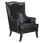 Кресло из натуральной кожи на 4-х деревянных ножках из массива бука Daniel Leather Armchair black варинант исполнения - 1 | Loft Concept в Костроме