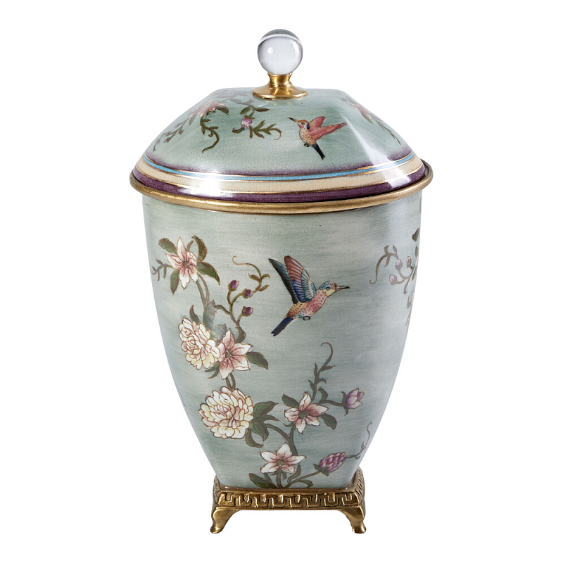Ваза с крышкой и цветочным узором Genuine Chinese Classics Серый Мульти Бронза в Костроме | Loft Concept 