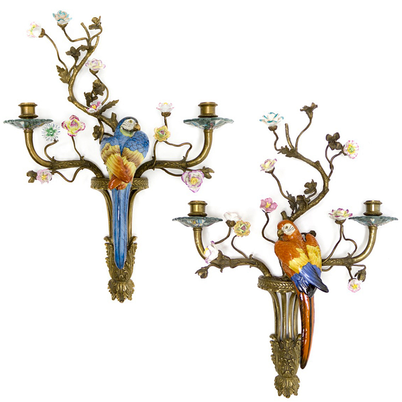 Подсвечник Candlestick Colored Parrots Бронза Синий Красный в Костроме | Loft Concept 