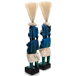 Комплект из 2-х деревянных статуэток Asmat Straw Headdress Statuettes Blue Tattoo варинант исполнения - 2 | Loft Concept в Костроме