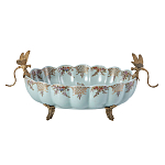 Чаша из голубого фарфора на бронзовых ножках с рисунком цветов и фигурками стрекоз Blue Garden варинант исполнения - 1 | Loft Concept в Костроме