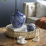 Ваза округлой формы с синей росписью и цветочным узором Blue & White Ornament варинант исполнения - 7 | Loft Concept в Костроме