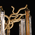 Люстра линейная золотого цвета с декоративными ветвями и длинными стеклянными подвесками в форме сосулек Droplet Chandelier варинант исполнения - 6 | Loft Concept в Костроме