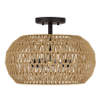 Потолочный светильник с плафоном из плетеного джута и черным каркасом Quoizel варинант исполнения - 2 | Loft Concept в Костроме
