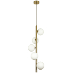 Подвесной светильник с 5-ю сферическими плафонами из матового стекла Pearls Suspension Brass Tube Hanging Lamp варинант исполнения - 2 | Loft Concept в Костроме