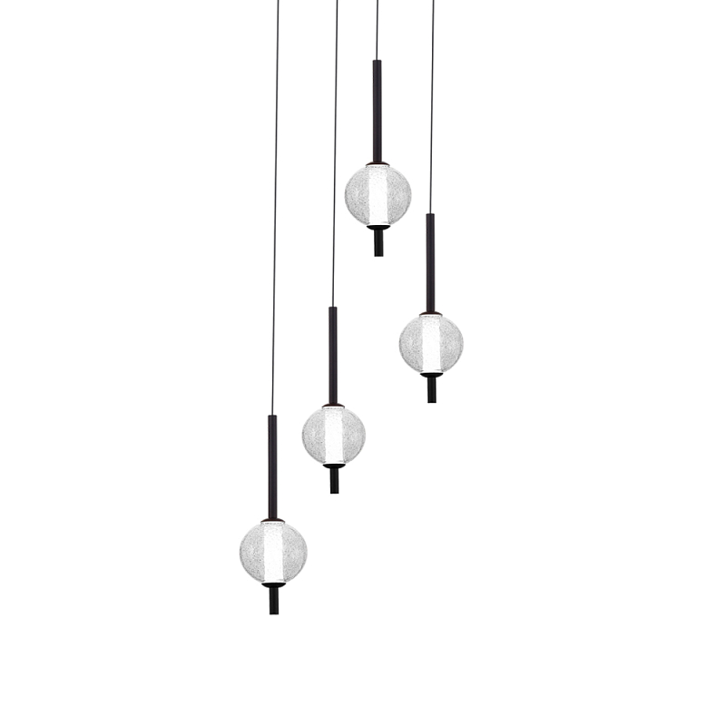 Люстра светодиодная каскадная с 4-мя сферическими стеклянными плафонами Splatter Прозрачный Черный в Костроме | Loft Concept 