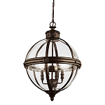 Подвесной светильник бронзового цвета с прозрачным стеклянным плафоном в форме шара в индустриальном стиле на цепи 4 лампы Feiss варинант исполнения - 1 | Loft Concept в Костроме