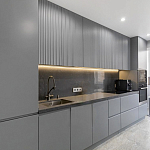 Прямой серый кухонный гарнитур с фрезерованным фасадом Idelle Kitchen Set варинант исполнения - 1 | Loft Concept в Костроме